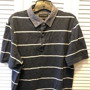 Banana Republic Navy Striped Chambray Collar Polo Shirt Large
